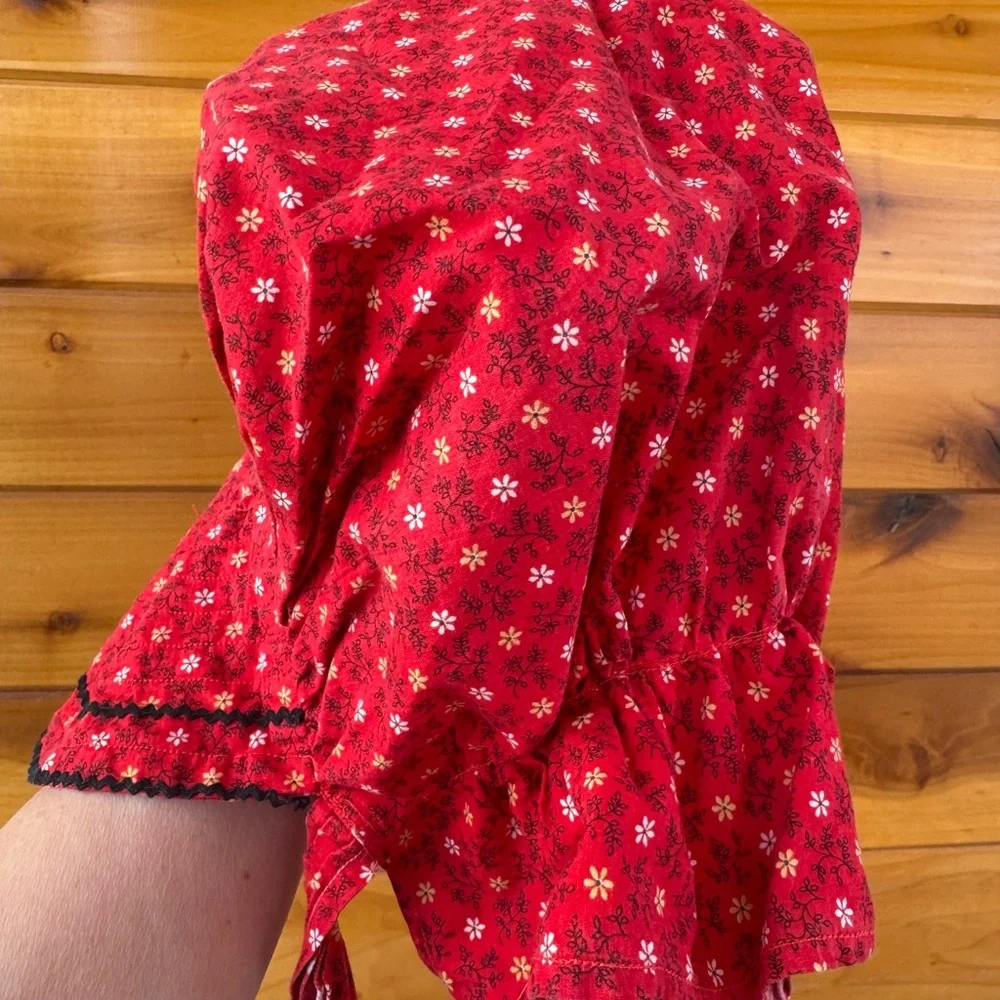 Vintage Red Floral Cotton Bonnet - Picture 2 of 2